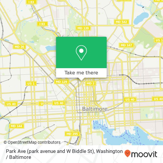 Mapa de Park Ave (park avenue and W Biddle St), Baltimore, MD 21201