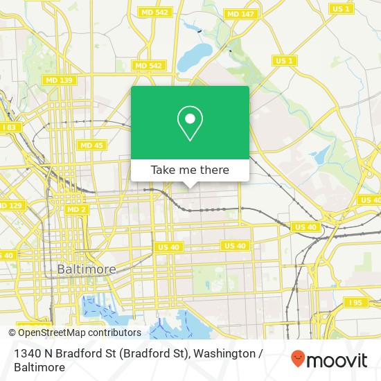 Mapa de 1340 N Bradford St (Bradford St), Baltimore, MD 21213