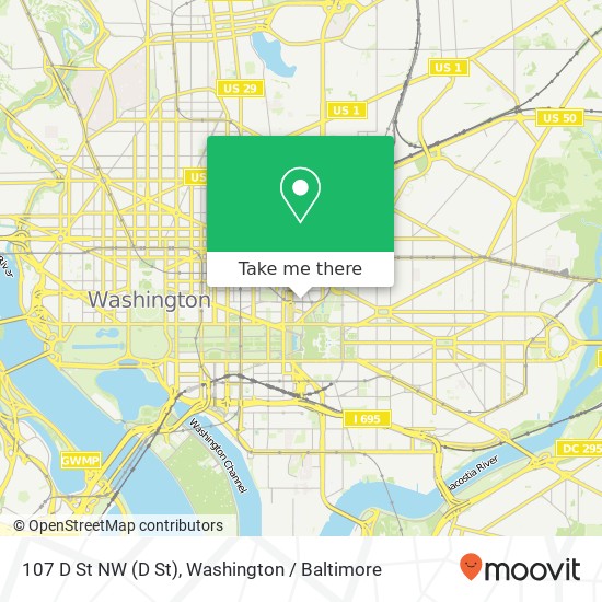 Mapa de 107 D St NW (D St), Washington, DC 20001