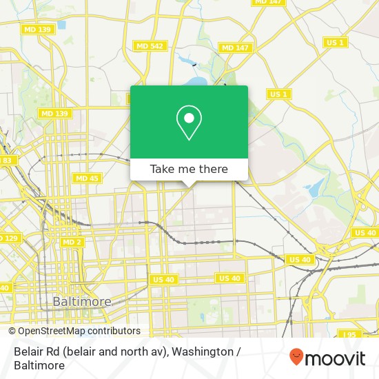 Mapa de Belair Rd (belair and north av), Baltimore, MD 21213