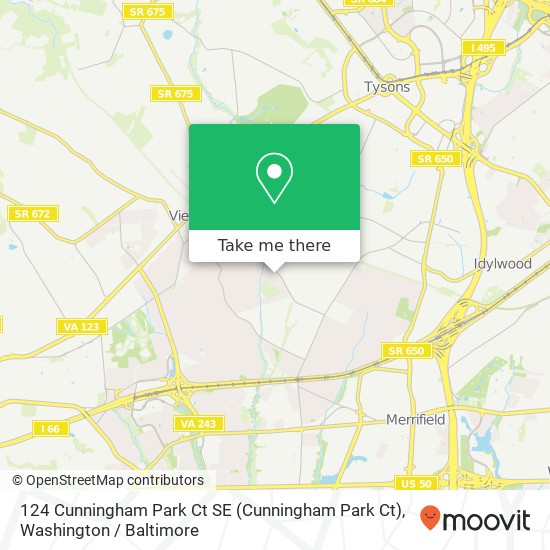 Mapa de 124 Cunningham Park Ct SE (Cunningham Park Ct), Vienna, VA 22180