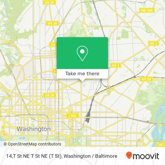 Mapa de 14,T St NE T St NE (T St), Washington, DC 20002