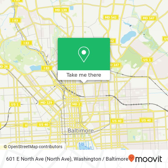 Mapa de 601 E North Ave (North Ave), Baltimore, MD 21202