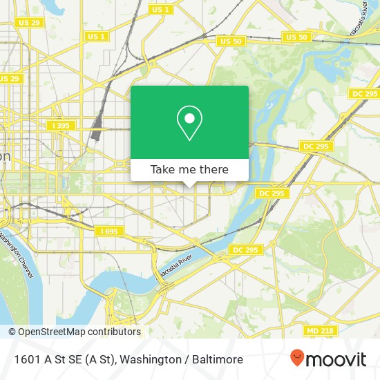 Mapa de 1601 A St SE (A St), Washington, DC 20003