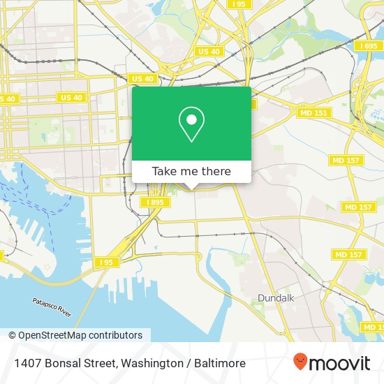 Mapa de 1407 Bonsal Street, 1407 Bonsal St, Baltimore, MD 21224, USA