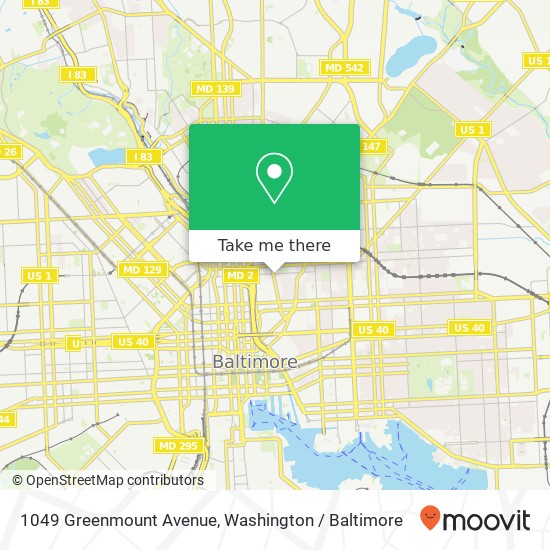 Mapa de 1049 Greenmount Avenue, 1049 Greenmount Ave, Baltimore, MD 21202, USA