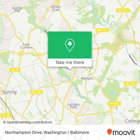 Mapa de Northampton Drive, Northampton Dr, Silver Spring, MD 20903, USA