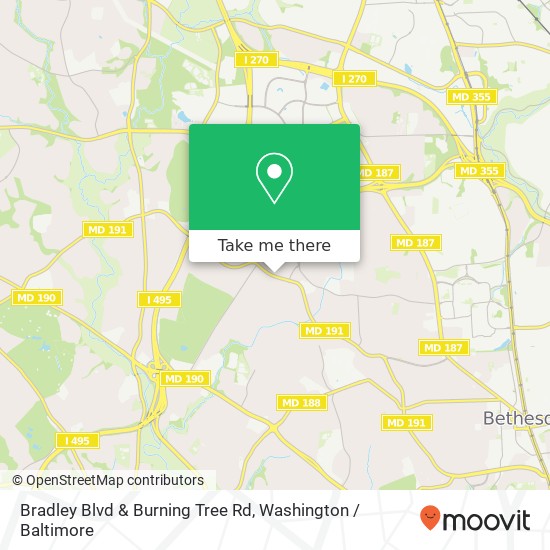 Bradley Blvd & Burning Tree Rd map