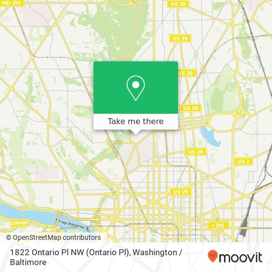 Mapa de 1822 Ontario Pl NW (Ontario Pl), Washington, DC 20009