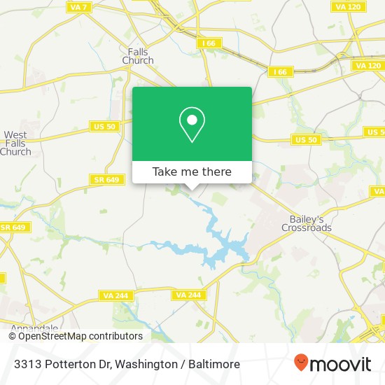 Mapa de 3313 Potterton Dr, Falls Church, VA 22044