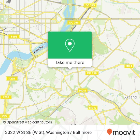Mapa de 3022 W St SE (W St), Washington, DC 20020