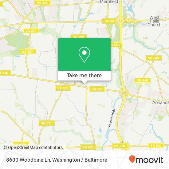 Mapa de 8600 Woodbine Ln, Annandale, VA 22003
