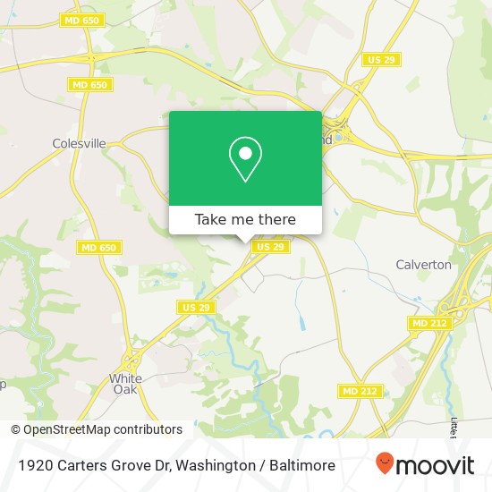 Mapa de 1920 Carters Grove Dr, Silver Spring, MD 20904