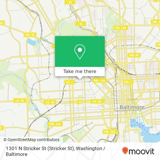 Mapa de 1301 N Stricker St (Stricker St), Baltimore, MD 21217