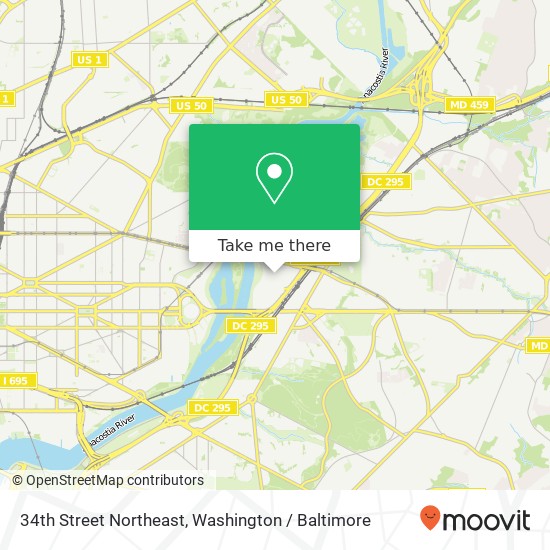 Mapa de 34th Street Northeast, 34th St NE, Washington, DC 20019, USA