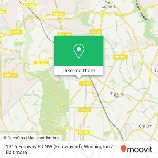 Mapa de 1316 Fernway Rd NW (Fernway Rd), Washington, DC 20012