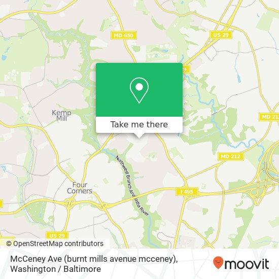 Mapa de McCeney Ave (burnt mills avenue mcceney), Silver Spring (SILVER SPRING), MD 20901