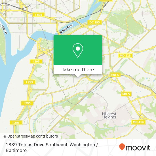 1839 Tobias Drive Southeast, 1839 Tobias Dr SE, Washington, DC 20020, USA map