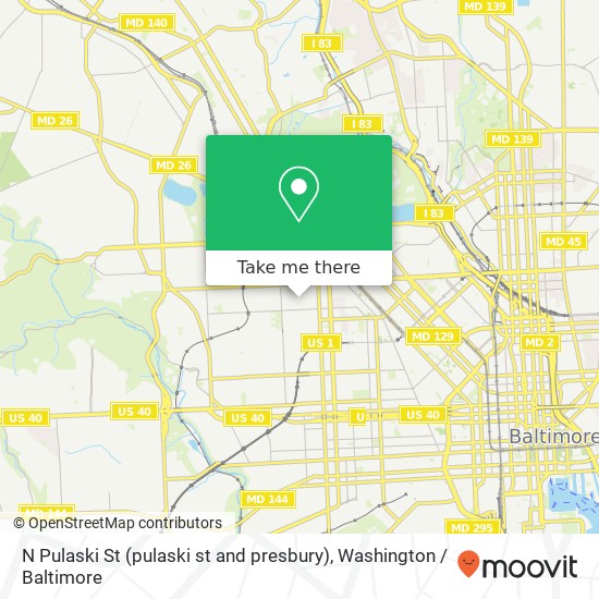 Mapa de N Pulaski St (pulaski st and presbury), Baltimore, MD 21217