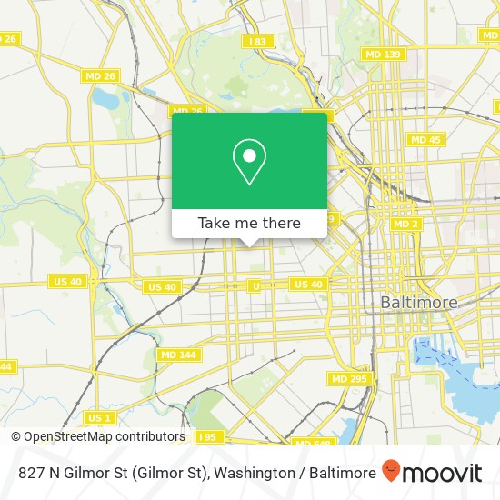 Mapa de 827 N Gilmor St (Gilmor St), Baltimore, MD 21217