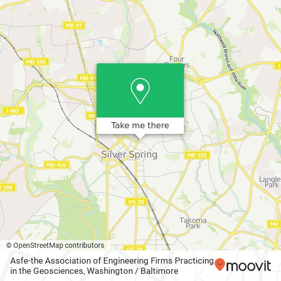 Mapa de Asfe-the Association of Engineering Firms Practicing in the Geosciences, 8811 Colesville Rd