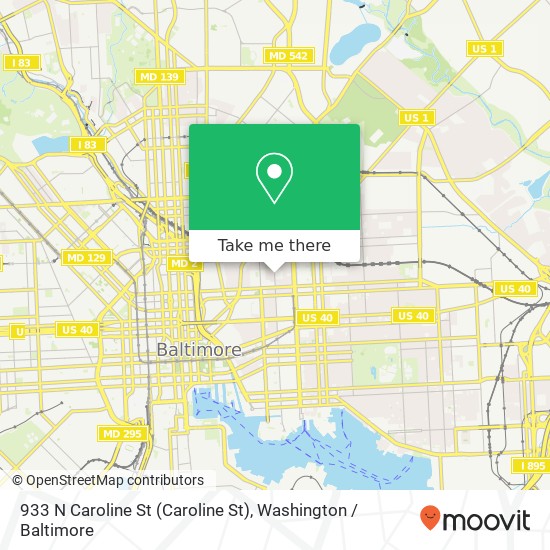Mapa de 933 N Caroline St (Caroline St), Baltimore, MD 21205