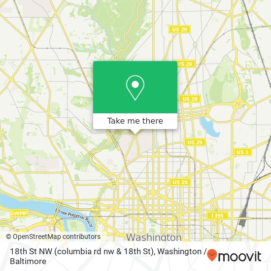 Mapa de 18th St NW (columbia rd nw & 18th St), Washington (Washington DC), DC 20009