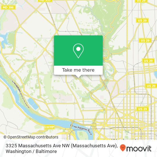 Mapa de 3325 Massachusetts Ave NW (Massachusetts Ave), Washington, DC 20008