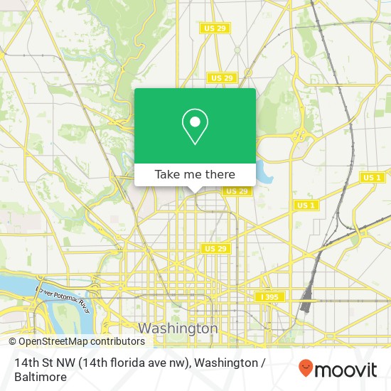 Mapa de 14th St NW (14th florida ave nw), Washington, DC 20009
