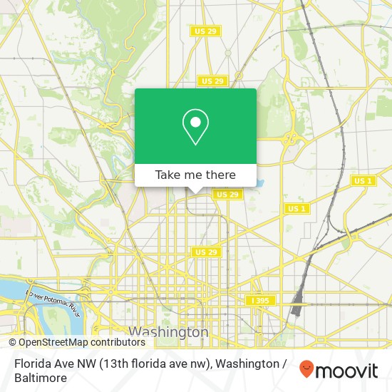 Mapa de Florida Ave NW (13th florida ave nw), Washington, DC 20009