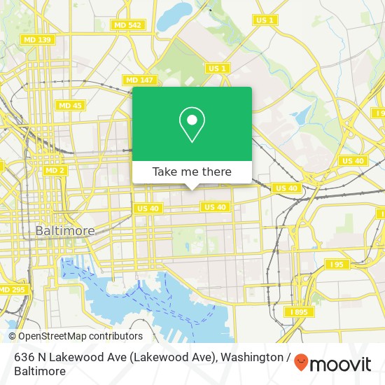 Mapa de 636 N Lakewood Ave (Lakewood Ave), Baltimore, MD 21205