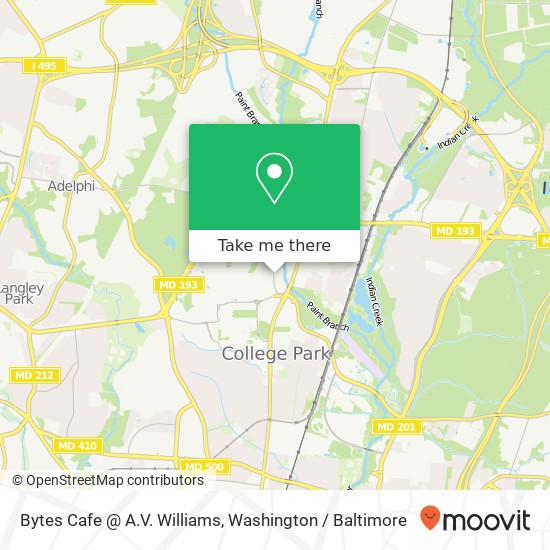 Mapa de Bytes Cafe @ A.V. Williams, Paint Branch Dr
