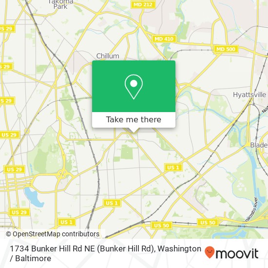 Mapa de 1734 Bunker Hill Rd NE (Bunker Hill Rd), Washington, DC 20017