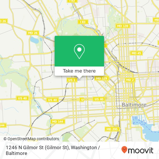 Mapa de 1246 N Gilmor St (Gilmor St), Baltimore, MD 21217