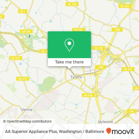 Mapa de AA Superior Appliance Plus, 8381 Leesburg Pike