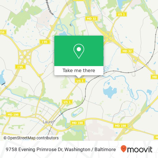 Mapa de 9758 Evening Primrose Dr, Laurel, MD 20723