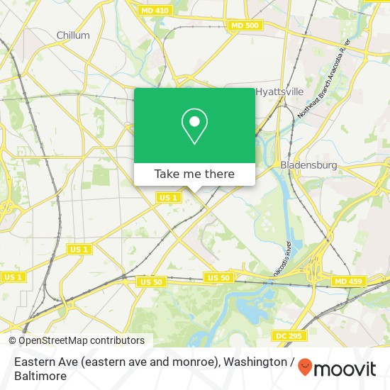 Mapa de Eastern Ave (eastern ave and monroe), Washington, DC 20018