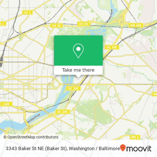 Mapa de 3343 Baker St NE (Baker St), Washington, DC 20019