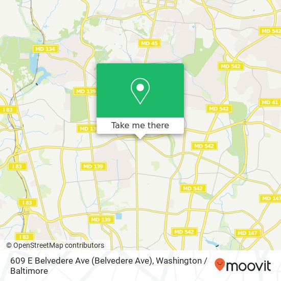 Mapa de 609 E Belvedere Ave (Belvedere Ave), Baltimore, MD 21212