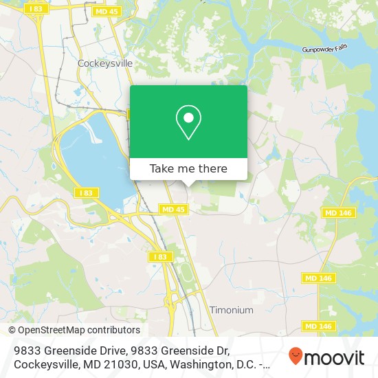 Mapa de 9833 Greenside Drive, 9833 Greenside Dr, Cockeysville, MD 21030, USA