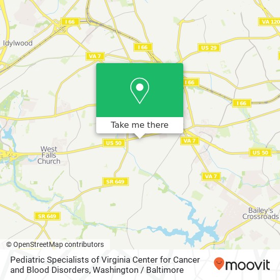 Mapa de Pediatric Specialists of Virginia Center for Cancer and Blood Disorders, 6565 Arlington Blvd
