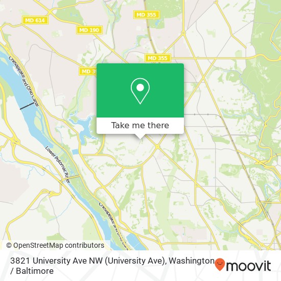 Mapa de 3821 University Ave NW (University Ave), Washington, DC 20016