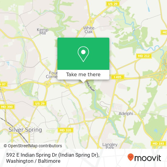 Mapa de 592 E Indian Spring Dr (Indian Spring Dr), Silver Spring (SILVER SPRING), MD 20901