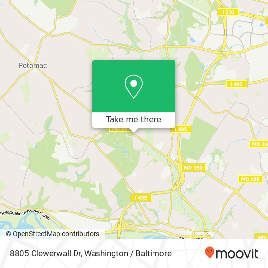 Mapa de 8805 Clewerwall Dr, Bethesda, MD 20817