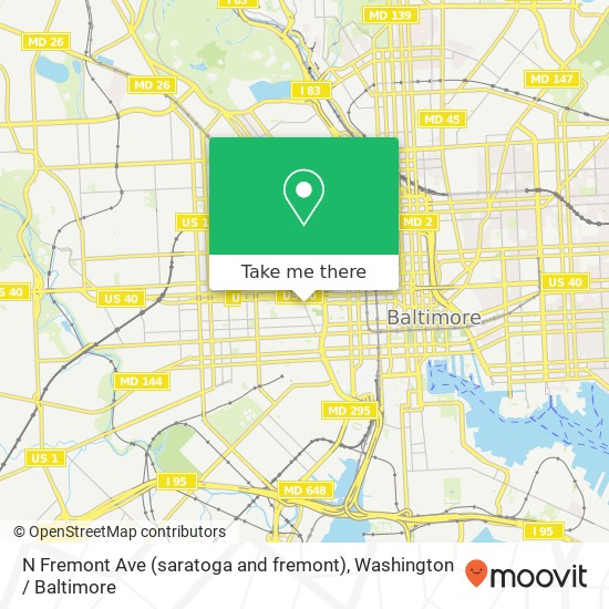 Mapa de N Fremont Ave (saratoga and fremont), Baltimore, MD 21201