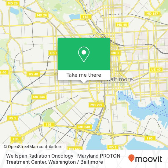 Mapa de Wellspan Radiation Oncology - Maryland PROTON Treatment Center, 850 W Baltimore St