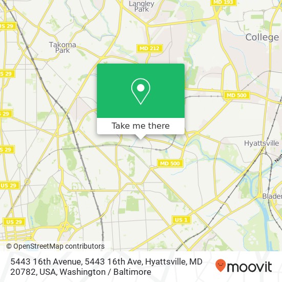 Mapa de 5443 16th Avenue, 5443 16th Ave, Hyattsville, MD 20782, USA