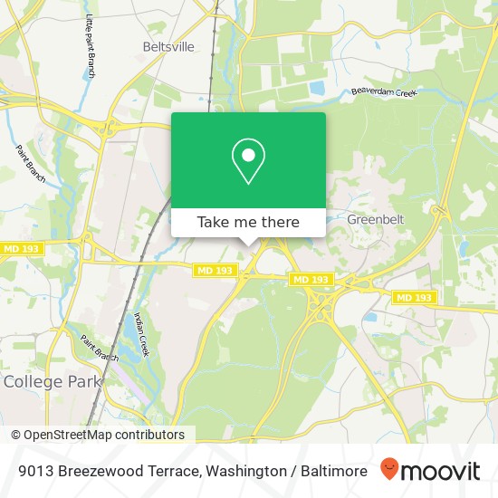 Mapa de 9013 Breezewood Terrace, 9013 Breezewood Terrace, Greenbelt, MD 20770, USA