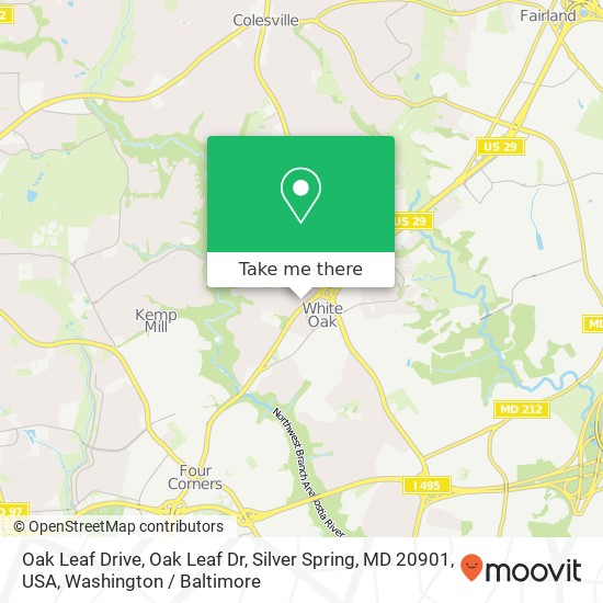 Mapa de Oak Leaf Drive, Oak Leaf Dr, Silver Spring, MD 20901, USA