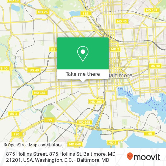 Mapa de 875 Hollins Street, 875 Hollins St, Baltimore, MD 21201, USA